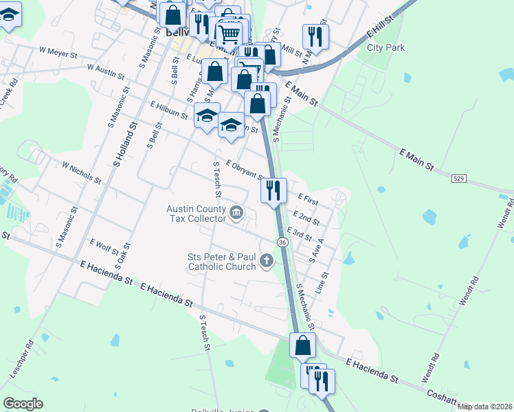 map of restaurants, bars, coffee shops, grocery stores, and more near 514 South Front Street in Bellville