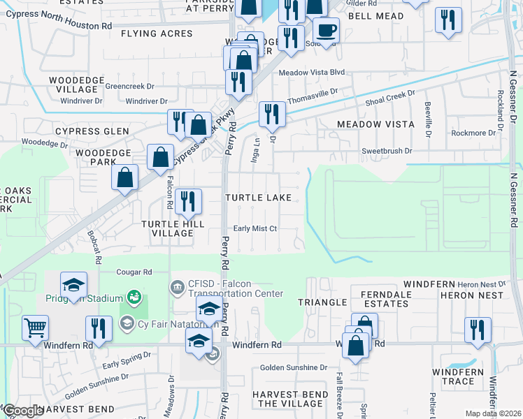 map of restaurants, bars, coffee shops, grocery stores, and more near 11703 Lennington Lane in Houston