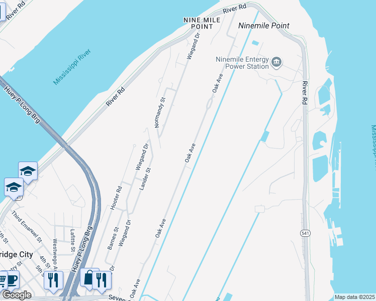map of restaurants, bars, coffee shops, grocery stores, and more near 617 Oak Avenue in Bridge City