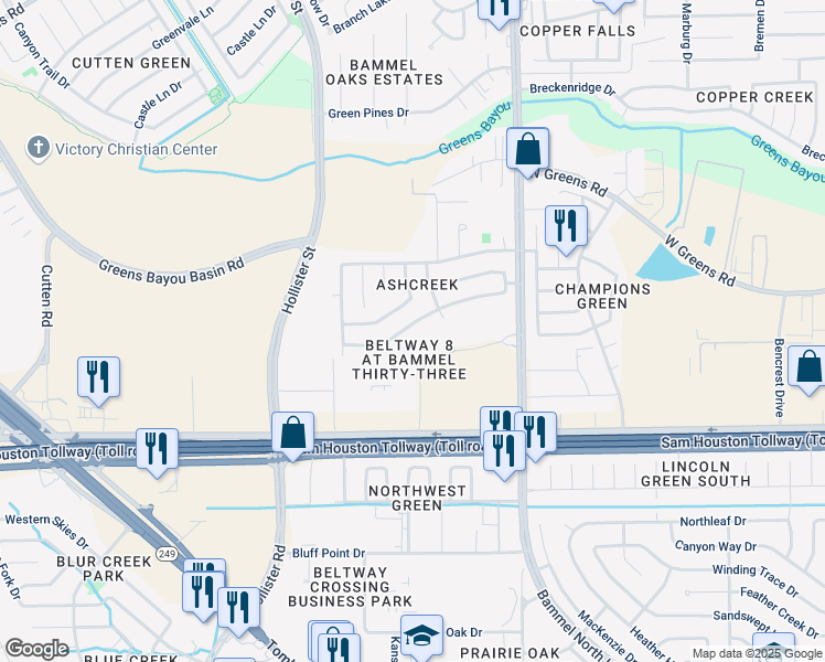map of restaurants, bars, coffee shops, grocery stores, and more near 5518 Imperial Grove Drive in Houston