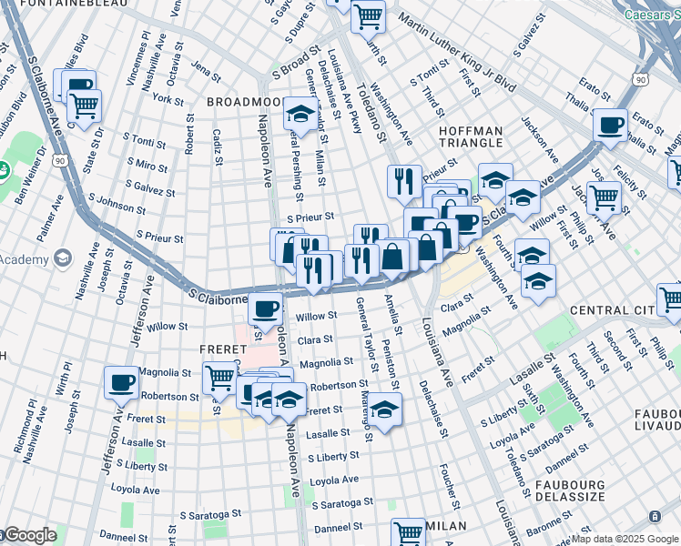 map of restaurants, bars, coffee shops, grocery stores, and more near in New Orleans