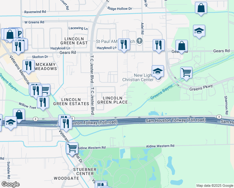 map of restaurants, bars, coffee shops, grocery stores, and more near 10918 Orchard Springs Drive in Houston