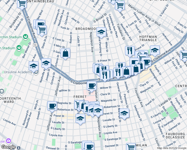 map of restaurants, bars, coffee shops, grocery stores, and more near 3101 Napoleon Avenue in New Orleans