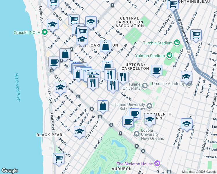 map of restaurants, bars, coffee shops, grocery stores, and more near in New Orleans