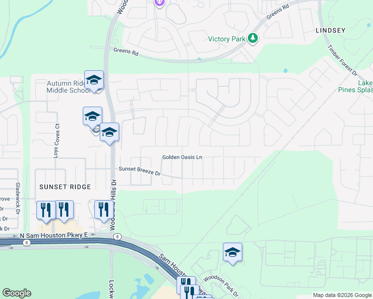 map of restaurants, bars, coffee shops, grocery stores, and more near 15211 Davan Springs Drive in Humble