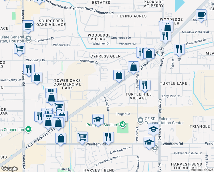 map of restaurants, bars, coffee shops, grocery stores, and more near 9920 Farm to Market 1960 in Houston