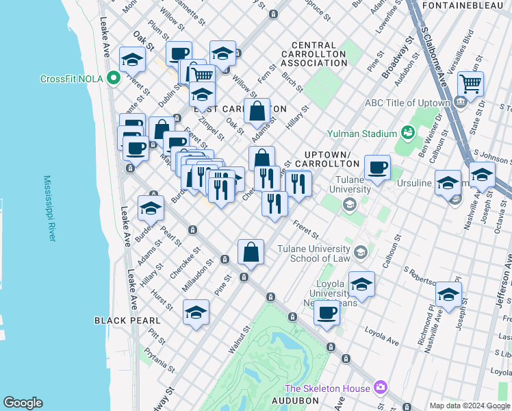 map of restaurants, bars, coffee shops, grocery stores, and more near in New Orleans