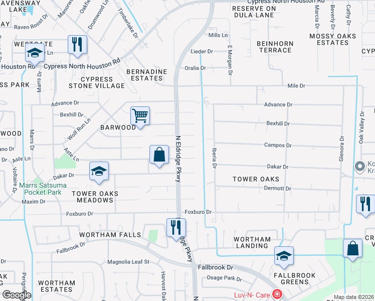 map of restaurants, bars, coffee shops, grocery stores, and more near 12319 Pantano Drive in Houston
