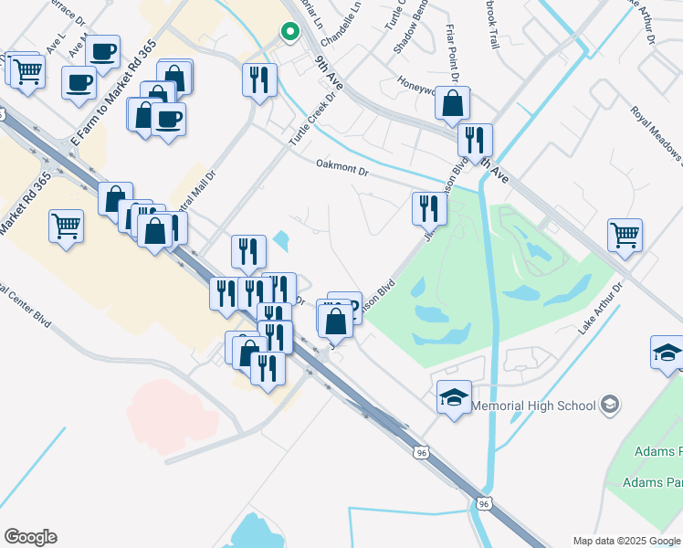 map of restaurants, bars, coffee shops, grocery stores, and more near 7741 Golfhill Drive in Port Arthur