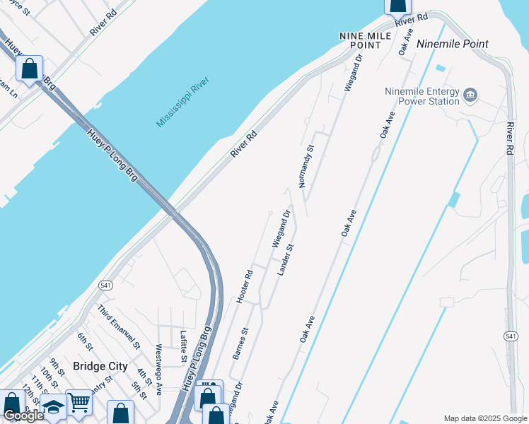 map of restaurants, bars, coffee shops, grocery stores, and more near 612 Hooter Road in Bridge City
