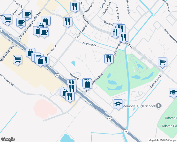 map of restaurants, bars, coffee shops, grocery stores, and more near 7741 Golfhill Drive in Port Arthur