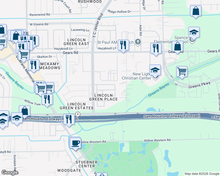 map of restaurants, bars, coffee shops, grocery stores, and more near 1818 Live Oak Hill Street in Houston