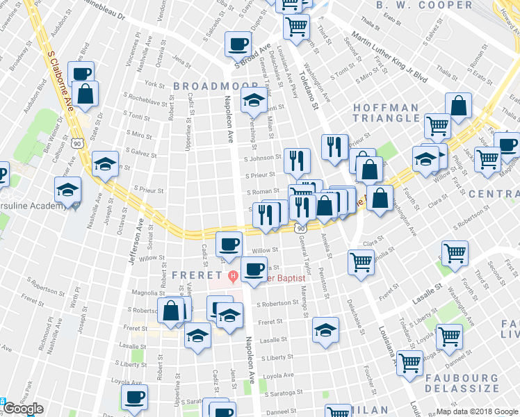 map of restaurants, bars, coffee shops, grocery stores, and more near 3101 General Pershing Street in New Orleans