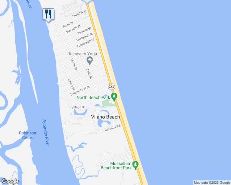 map of restaurants, bars, coffee shops, grocery stores, and more near 3740 Coastal Highway in Saint Augustine