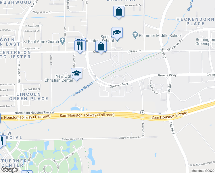 map of restaurants, bars, coffee shops, grocery stores, and more near 1413 Greens Parkway in Houston