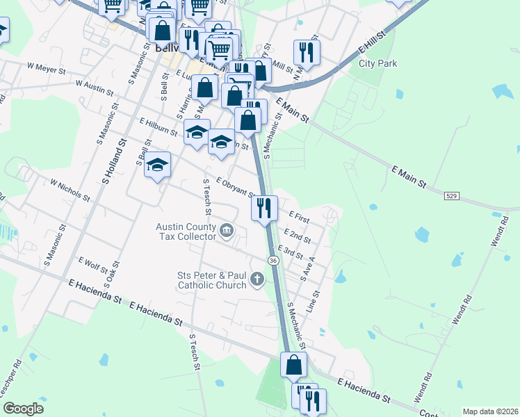 map of restaurants, bars, coffee shops, grocery stores, and more near 514 South Front Street in Bellville