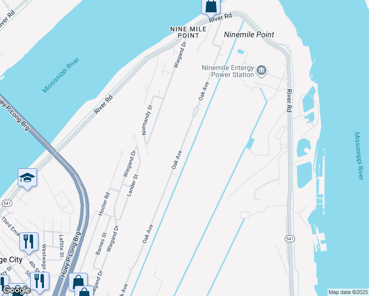 map of restaurants, bars, coffee shops, grocery stores, and more near 617 Oak Avenue in Bridge City