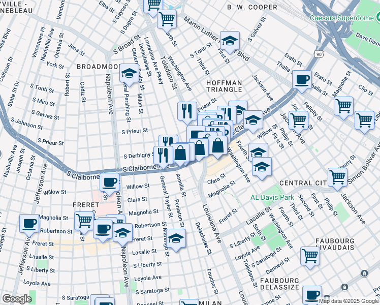 map of restaurants, bars, coffee shops, grocery stores, and more near in New Orleans