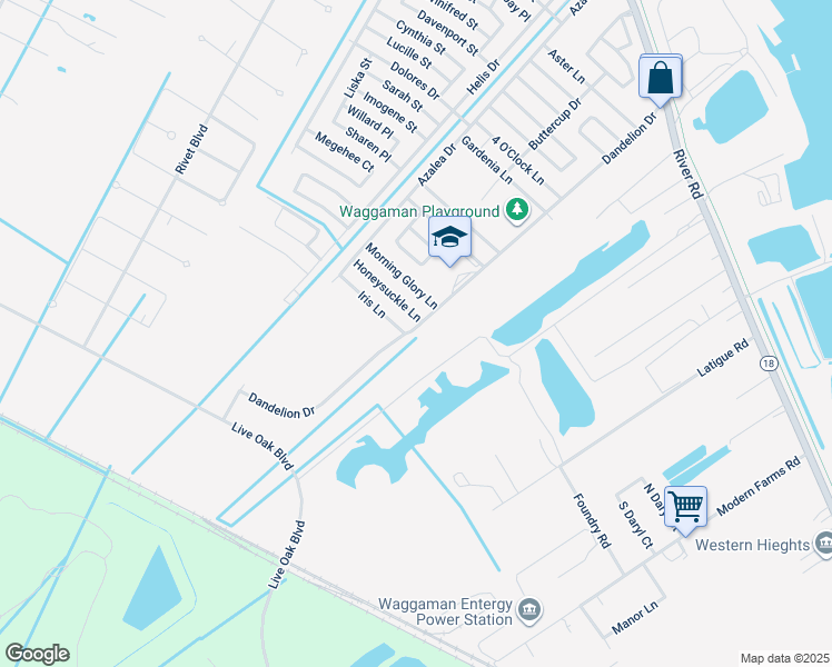 map of restaurants, bars, coffee shops, grocery stores, and more near 725 Dandelion Drive in Westwego