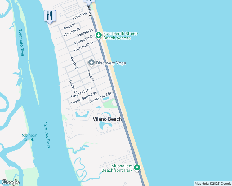 map of restaurants, bars, coffee shops, grocery stores, and more near 3750 Coastal Highway in Saint Augustine