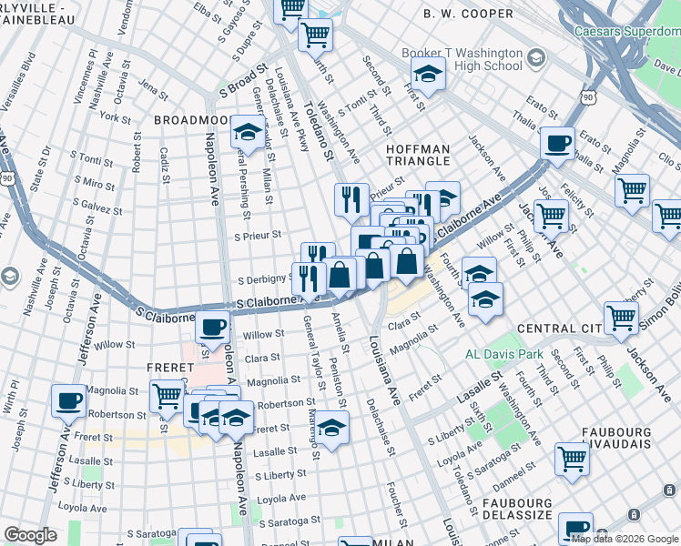 map of restaurants, bars, coffee shops, grocery stores, and more near in New Orleans
