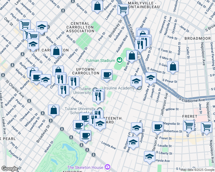 map of restaurants, bars, coffee shops, grocery stores, and more near in New Orleans