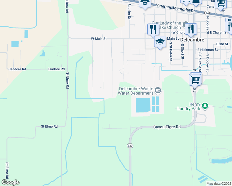 map of restaurants, bars, coffee shops, grocery stores, and more near 703 Julie Street in Delcambre