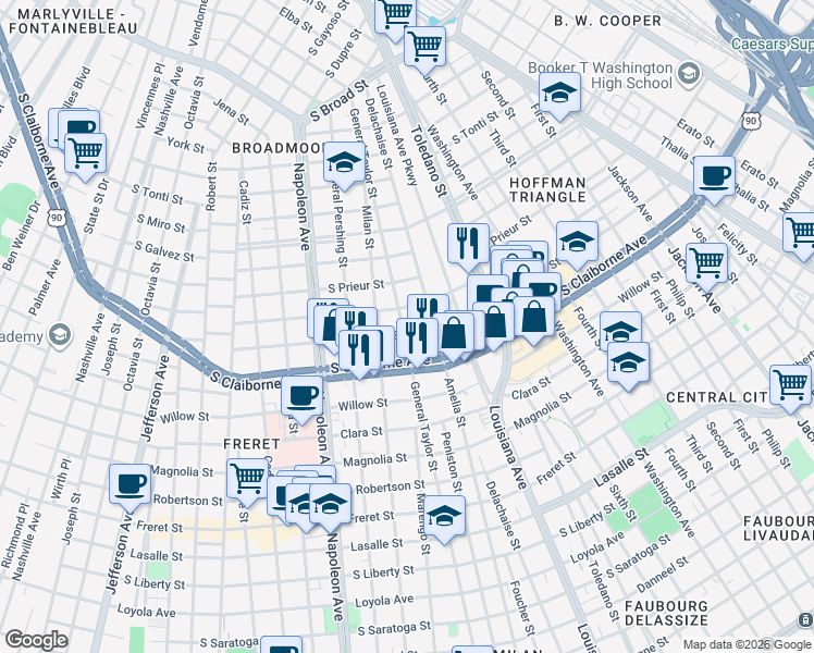map of restaurants, bars, coffee shops, grocery stores, and more near in New Orleans