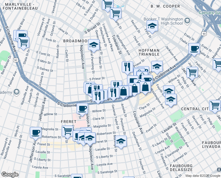 map of restaurants, bars, coffee shops, grocery stores, and more near in New Orleans