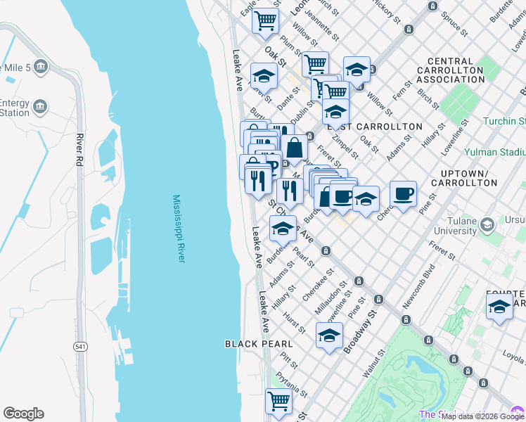map of restaurants, bars, coffee shops, grocery stores, and more near 514 Short Street in New Orleans