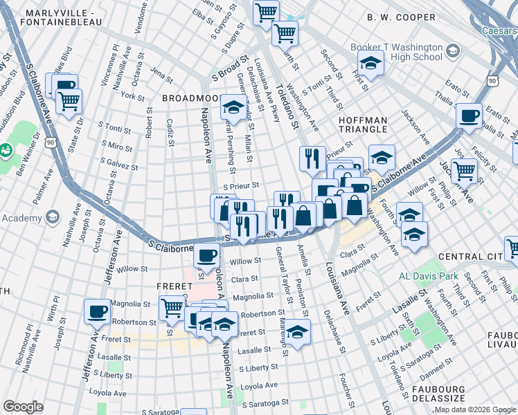 map of restaurants, bars, coffee shops, grocery stores, and more near in New Orleans