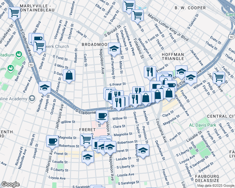 map of restaurants, bars, coffee shops, grocery stores, and more near 3101 General Pershing Street in New Orleans