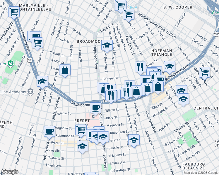 map of restaurants, bars, coffee shops, grocery stores, and more near 3101 General Pershing Street in New Orleans