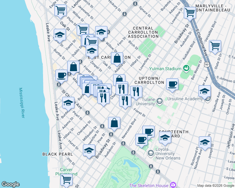 map of restaurants, bars, coffee shops, grocery stores, and more near in New Orleans