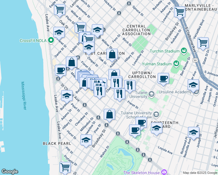 map of restaurants, bars, coffee shops, grocery stores, and more near in New Orleans