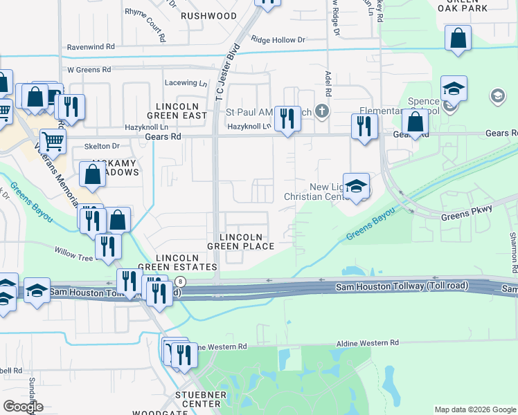 map of restaurants, bars, coffee shops, grocery stores, and more near 1818 Live Oak Hill Street in Houston