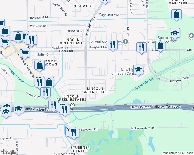 map of restaurants, bars, coffee shops, grocery stores, and more near 1818 Live Oak Hill Street in Houston