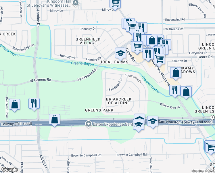 map of restaurants, bars, coffee shops, grocery stores, and more near 14143 Timberhaven Drive in Houston