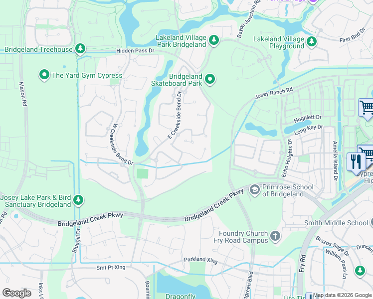 map of restaurants, bars, coffee shops, grocery stores, and more near 18903 Trinity Star Drive in Cypress