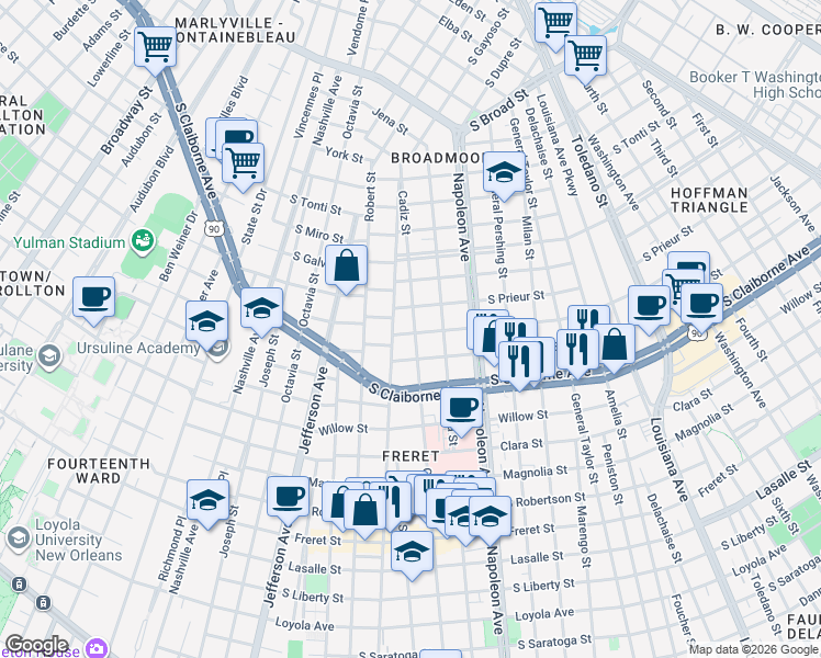 map of restaurants, bars, coffee shops, grocery stores, and more near 3113 Upperline Street in New Orleans