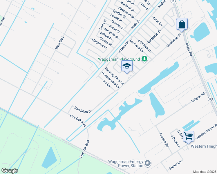 map of restaurants, bars, coffee shops, grocery stores, and more near 114 Iris Lane in Westwego
