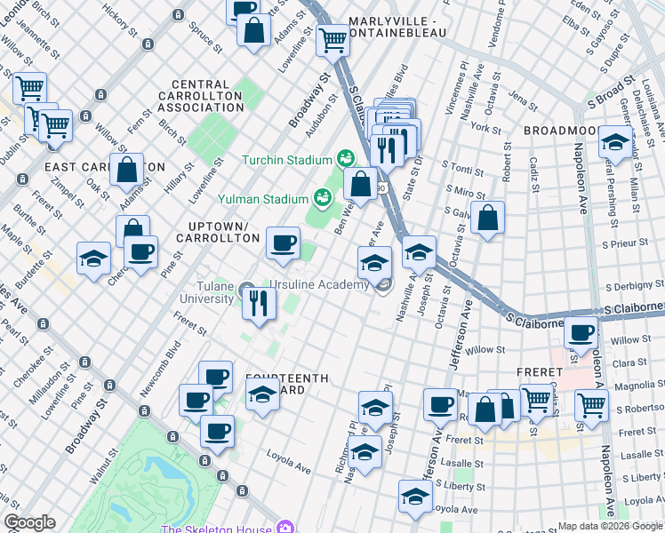 map of restaurants, bars, coffee shops, grocery stores, and more near in New Orleans
