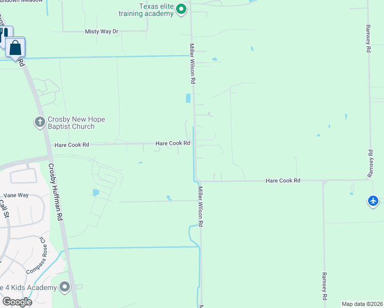 map of restaurants, bars, coffee shops, grocery stores, and more near 18184 Miller Wilson Road in Crosby