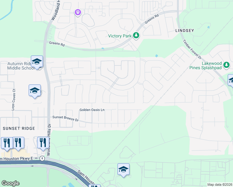 map of restaurants, bars, coffee shops, grocery stores, and more near 12423 Ashgrove Point Drive in Humble
