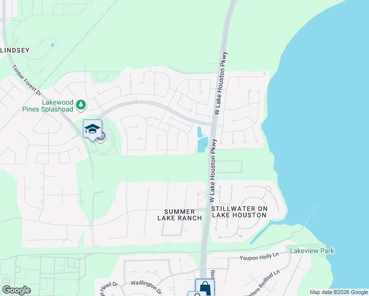map of restaurants, bars, coffee shops, grocery stores, and more near Lakewood Pines Boulevard in Houston