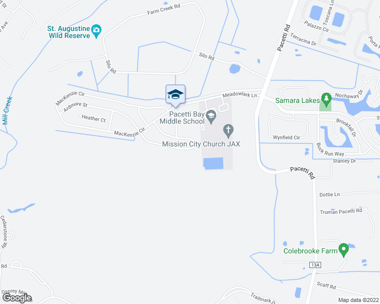 map of restaurants, bars, coffee shops, grocery stores, and more near 1098 Ardmore Street in St. Augustine