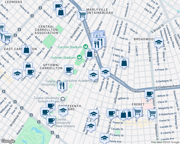 map of restaurants, bars, coffee shops, grocery stores, and more near in New Orleans