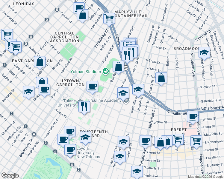 map of restaurants, bars, coffee shops, grocery stores, and more near in New Orleans