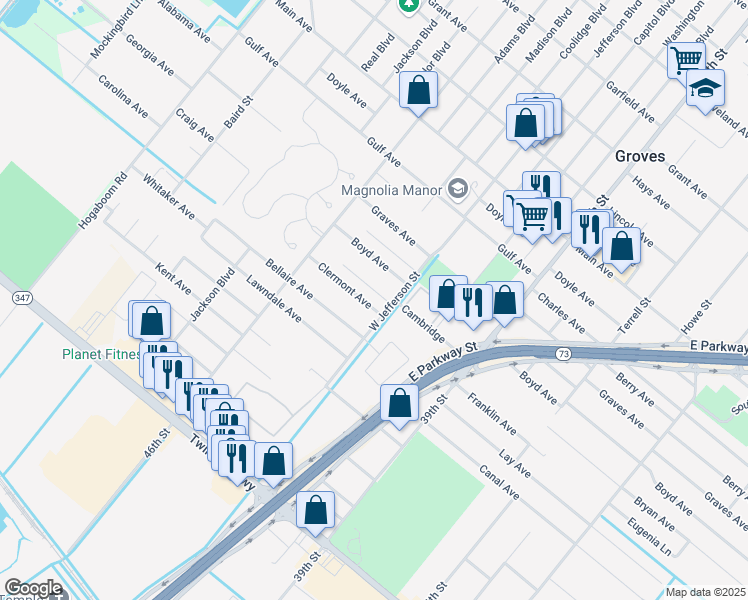 map of restaurants, bars, coffee shops, grocery stores, and more near 4432 Clermont Avenue in Groves