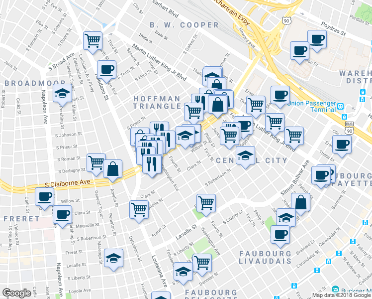 map of restaurants, bars, coffee shops, grocery stores, and more near 2503 Willow Street in New Orleans